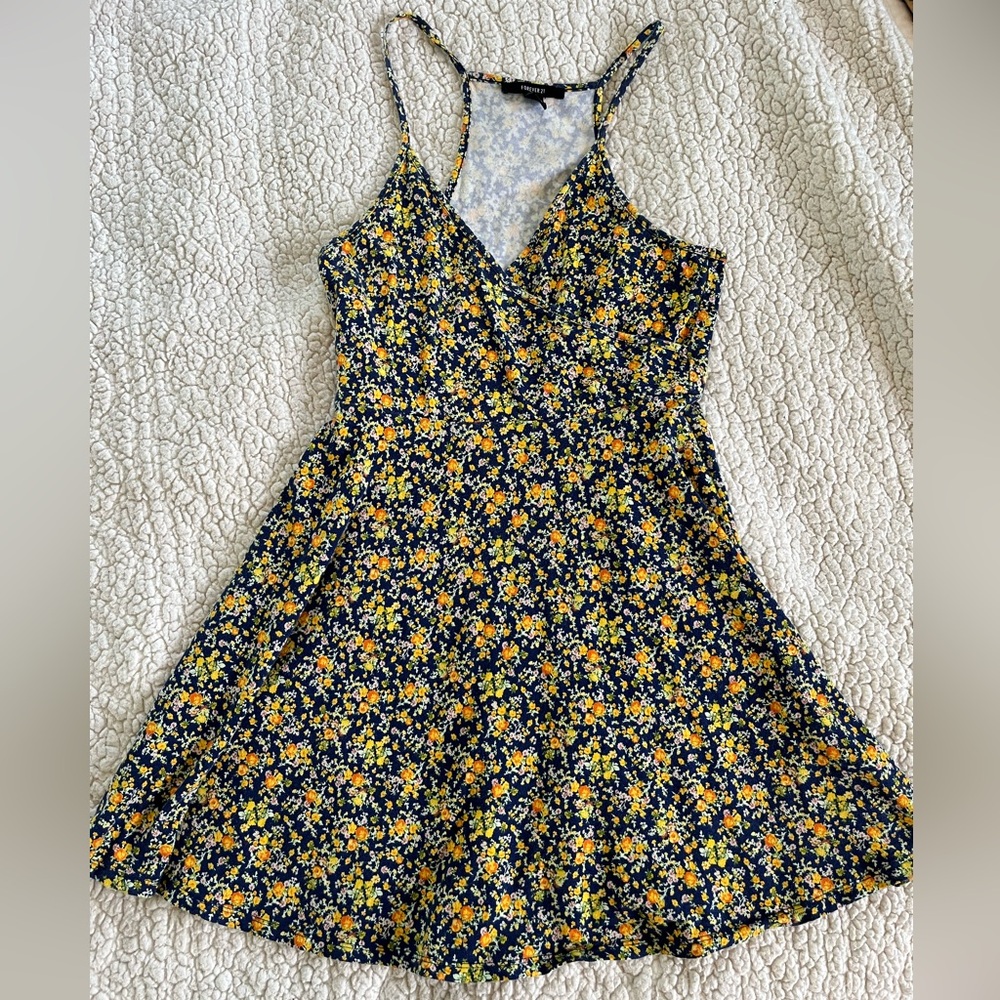 Navy Floral Forever 21 Mini Skater Dress